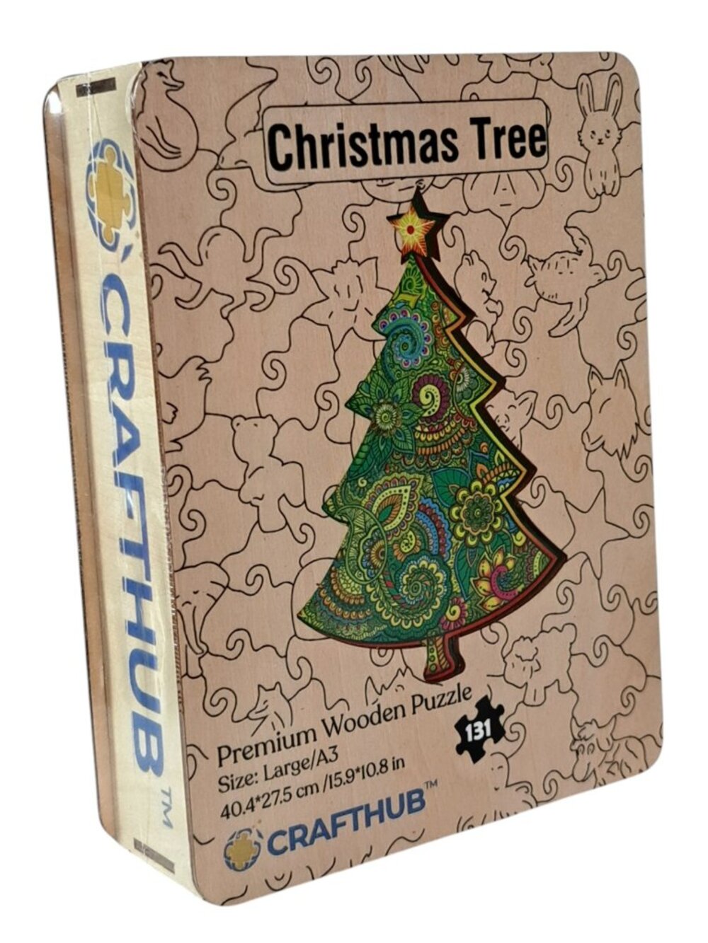 Tapestry Christmas Tree Shaped Wood Puzzle Colorful 132 Wooden Pieces Crafthub